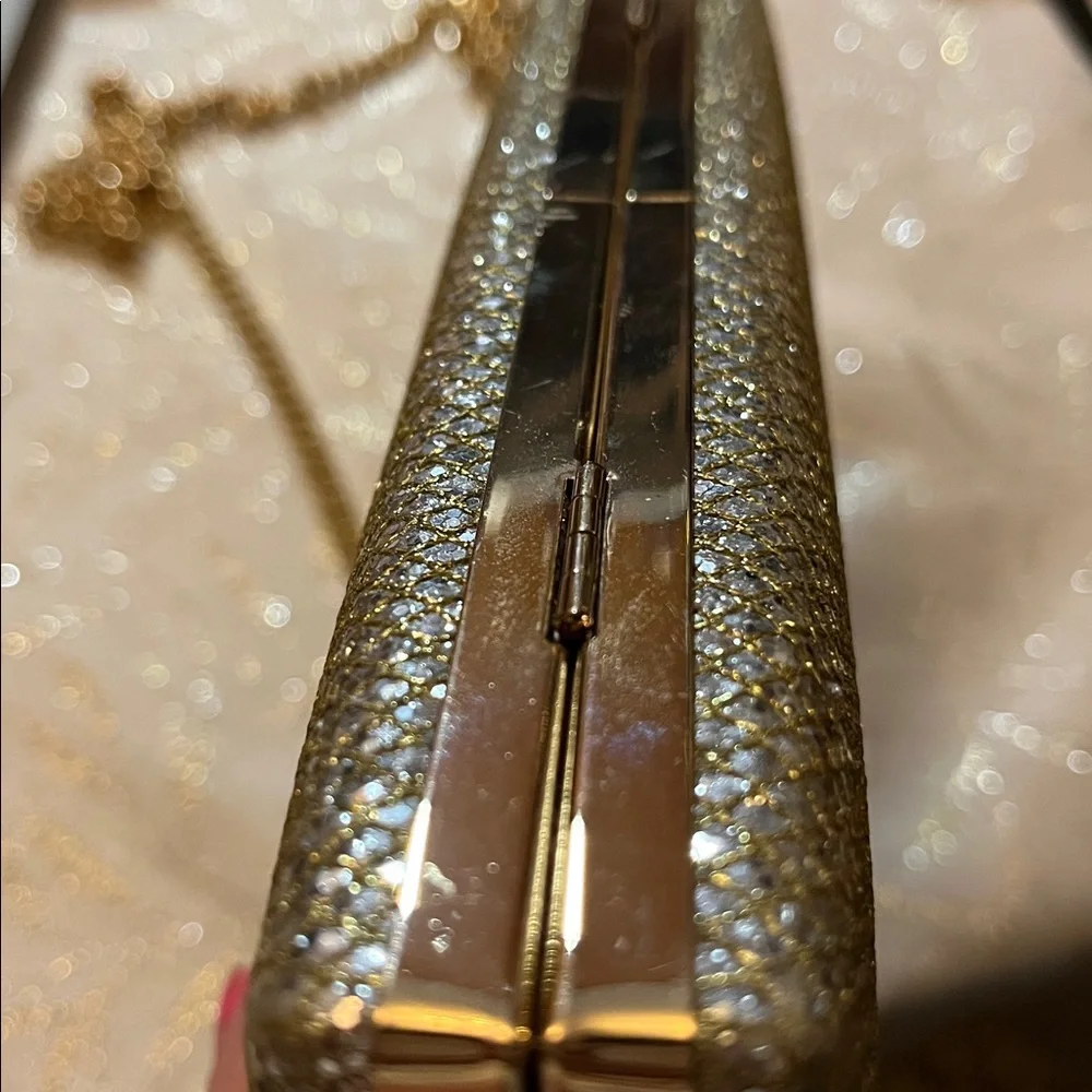 Starlet Gold & Sliver Clutch gold rhinestone ring clasp & Gold chain 8”LX4.5”H